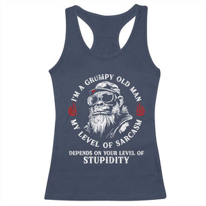 I Am A Grumpy Old Man My Level Of Sarcasm Depends On Your Level Of Stupidity Racerback Tank Top Funny Old Bigfoot