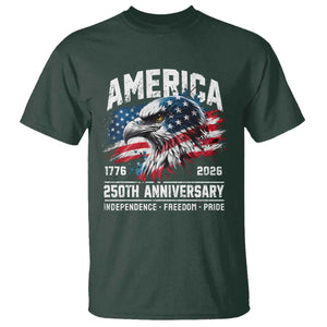 America 250th Anniversary T Shirt USA Patriotic Eagle 1776 2026 Independence Freedom Pride TS11 Dark Forest Green Print Your Wear