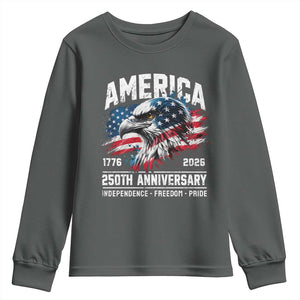 America 250th Anniversary Youth Sweatshirt USA Patriotic Eagle 1776 2026 Independence Freedom Pride TS11 Dark Heather Print Your Wear