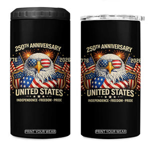 250 Anniversary USA 250th American 250 Years 4th July 2026 4 in 1 Can Cooler Tumbler TS11 One Size: 16 oz Black Print Your Wear
