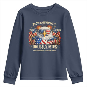 250 Anniversary USA 250th American 250 Years 4th July 2026 Youth Sweatshirt TS11 Navy Print Your Wear