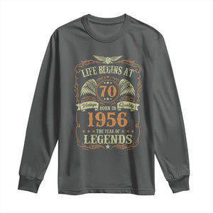 70th Birthday Long Sleeve Shirt Life Begins At 70 Born In 1956 The Year Of Legends TS11 Dark Heather Print Your Wear