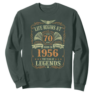 70th Birthday Sweatshirt Life Begins At 70 Born In 1956 The Year Of Legends TS11 Dark Forest Green Print Your Wear