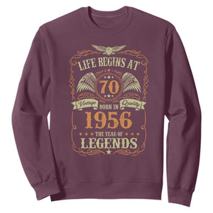 70th Birthday Sweatshirt Life Begins At 70 Born In 1956 The Year Of Legends TS11 Maroon Print Your Wear