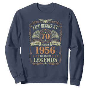 70th Birthday Sweatshirt Life Begins At 70 Born In 1956 The Year Of Legends TS11 Navy Print Your Wear