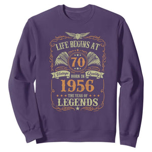 70th Birthday Sweatshirt Life Begins At 70 Born In 1956 The Year Of Legends TS11 Purple Print Your Wear
