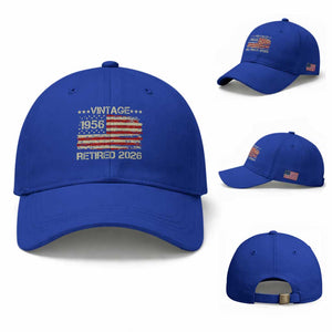 70th Birthday Retirement Baseball Cap Vintage 1956 Retired 2026 American Flag TS11 Baseball Cap Universal Fit Royal Blue Print Your Wear