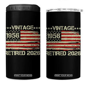 70th Birthday Retirement 4 in 1 Can Cooler Tumbler Vintage 1956 Retired 2026 American Flag TS11 One Size: 16 oz Black Print Your Wear