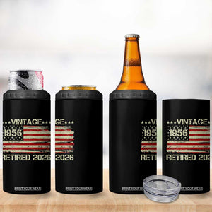 70th Birthday Retirement 4 in 1 Can Cooler Tumbler Vintage 1956 Retired 2026 American Flag TS11 Print Your Wear