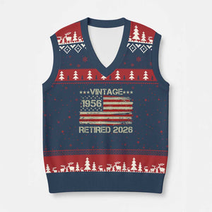 70th Birthday Retirement V-Neck Knit Sweater Vest Vintage 1956 Retired 2026 American Flag TS11 Navy Red Print Your Wear