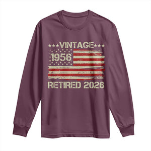 70th Birthday Retirement Long Sleeve Shirt Vintage 1956 Retired 2026 American Flag TS11 Maroon Print Your Wear