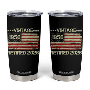 70th Birthday Retirement Tumbler Cup Vintage 1956 Retired 2026 American Flag TS11 Black Print Your Wear