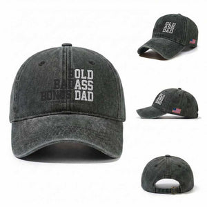 Bold Badass Bonus Dad Washed Cotton Baseball Cap Old Ass Dad Funny Father's Day Gift TS11 Washed Cap Universal Fit Dark Green Print Your Wear