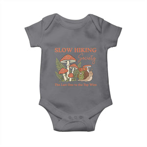 Slow Hiking Society The Last One to The Top Wins Baby Onesie Funny Snail Mountaineering TS11 Charcoal Print Your Wear