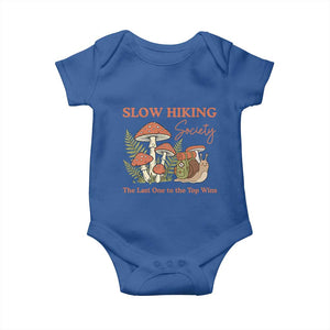 Slow Hiking Society The Last One to The Top Wins Baby Onesie Funny Snail Mountaineering TS11 Royal Blue Print Your Wear