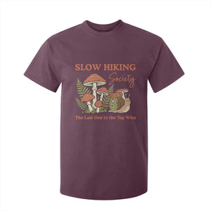Slow Hiking Society The Last One to The Top Wins T Shirt For Kid Funny Snail Mountaineering TS11 Maroon Print Your Wear