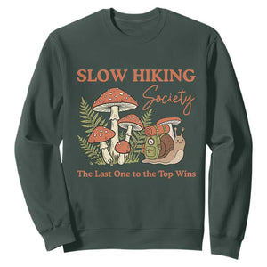 Slow Hiking Society The Last One to The Top Wins Sweatshirt Funny Snail Mountaineering TS11 Dark Forest Green Print Your Wear
