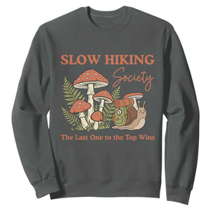 Slow Hiking Society The Last One to The Top Wins Sweatshirt Funny Snail Mountaineering TS11 Dark Heather Print Your Wear