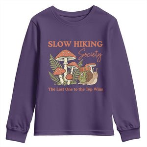 Slow Hiking Society The Last One to The Top Wins Youth Sweatshirt Funny Snail Mountaineering TS11 Purple Print Your Wear