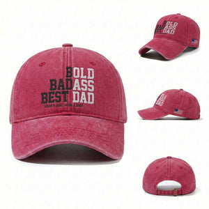 Bold Badass Best Dad Washed Cotton Baseball Cap Funny Old Ass Father Gag Gift TS11 Washed Cap Universal Fit Red Print Your Wear