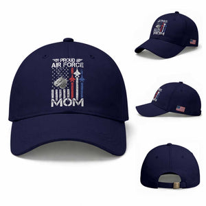 Proud Air Force Mom Baseball Cap Military Army Mama Vintage American Flag TS11 Baseball Cap Universal Fit Dark Blue Print Your Wear