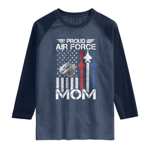 Proud Air Force Mom Raglan Shirt Military Army Mama Vintage American Flag TS11 Heather Denim Navy Print Your Wear