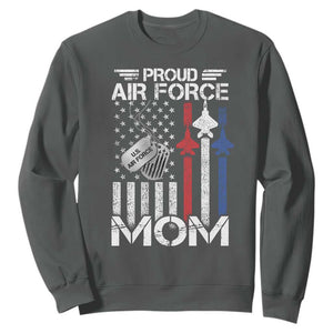 Proud Air Force Mom Sweatshirt Military Army Mama Vintage American Flag TS11 Dark Heather Print Your Wear