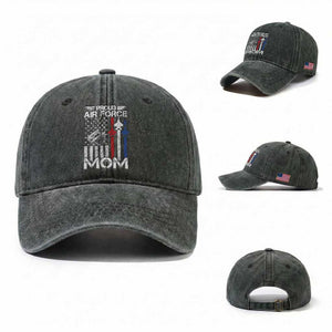 Proud Air Force Mom Washed Cotton Baseball Cap Military Army Mama Vintage American Flag TS11 Washed Cap Universal Fit Dark Green Print Your Wear