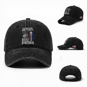 Proud Air Force Mom Washed Cotton Baseball Cap Military Army Mama Vintage American Flag TS11 Washed Cap Universal Fit Black Print Your Wear