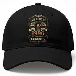 30th Birthday Baseball Cap Life Begins At 30 Born In 1996 The Year Of Legends TS11 Print Your Wear