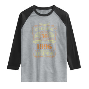 30th Birthday Raglan Shirt Life Begins At 30 Born In 1996 The Year Of Legends TS11 Heather Gray Black Print Your Wear