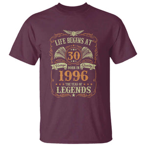 30th Birthday T Shirt Life Begins At 30 Born In 1996 The Year Of Legends TS11 Maroon Print Your Wear