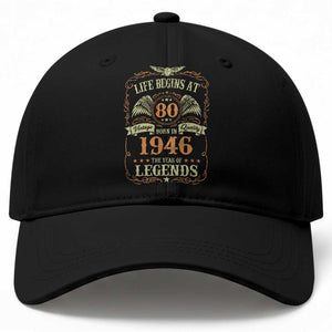 80th Birthday Baseball Cap Life Begins At 80 Born In 1946 The Year Of Legends TS11 Print Your Wear