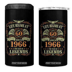 60th Birthday 4 in 1 Can Cooler Tumbler Life Begins At 60 Born In 1966 The Year Of Legends TS11 One Size: 16 oz Black Print Your Wear