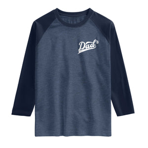 Dad Of Three Raglan Shirt Funny Daddy Cubed Promoted for The Third Time TS11 Heather Denim Navy Print Your Wear