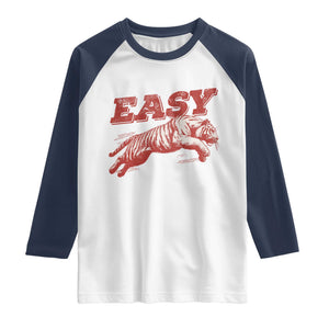 Easy Tiger Raglan Shirt Vintage Distressed Tiger Trendy Grunge Indie Boho TS11 White Navy Print Your Wear