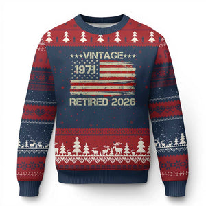 55th Birthday Retirement Ugly Christmas Sweater Vintage 1971 Retired 2026 American Flag TS11 Navy Red Print Your Wear