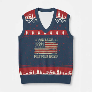 55th Birthday Retirement V-Neck Knit Sweater Vest Vintage 1971 Retired 2026 American Flag TS11 Navy Red Print Your Wear