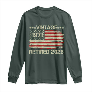 55th Birthday Retirement Long Sleeve Shirt Vintage 1971 Retired 2026 American Flag TS11 Dark Forest Green Print Your Wear