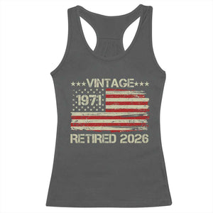 55th Birthday Retirement Racerback Tank Top Vintage 1971 Retired 2026 American Flag TS11 Dark Heather Print Your Wear
