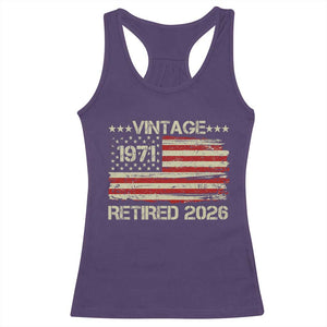 55th Birthday Retirement Racerback Tank Top Vintage 1971 Retired 2026 American Flag TS11 Purple Print Your Wear