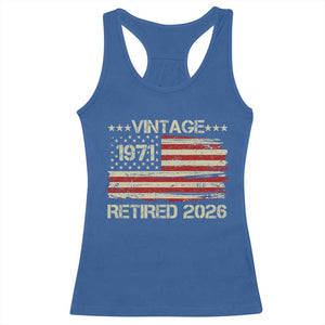 55th Birthday Retirement Racerback Tank Top Vintage 1971 Retired 2026 American Flag TS11 Royal Blue Print Your Wear