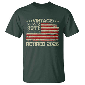 55th Birthday Retirement T Shirt Vintage 1971 Retired 2026 American Flag TS11 Dark Forest Green Print Your Wear