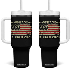 55th Birthday Retirement Tumbler With Handle Vintage 1971 Retired 2026 American Flag TS11 One Size: 40 oz Black Print Your Wear