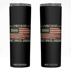 60th Birthday Retirement Skinny Tumbler Vintage 1966 Retired 2026 American Flag TS11 Black Print Your Wear