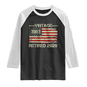 65th Birthday Retirement Raglan Shirt Vintage 1961 Retired 2026 American Flag TS11 Black White Print Your Wear