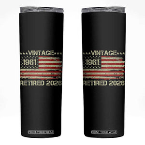 65th Birthday Retirement Skinny Tumbler Vintage 1961 Retired 2026 American Flag TS11 Black Print Your Wear