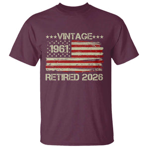 65th Birthday Retirement T Shirt Vintage 1961 Retired 2026 American Flag TS11 Maroon Print Your Wear
