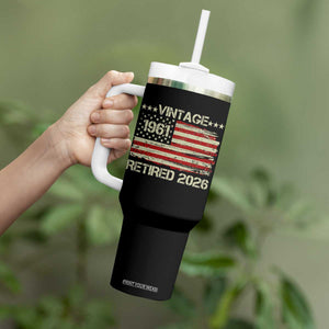 65th Birthday Retirement Tumbler With Handle Vintage 1961 Retired 2026 American Flag TS11 Print Your Wear