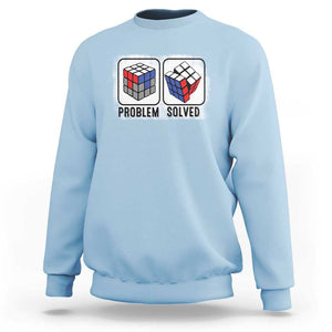 Competitive Puzzle Cube Rubik Sweatshirt Problem Solved Vintage Speed Cubing TS11 Light Blue Print Your Wear